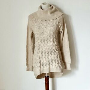 Gabby Isabella Beige Cowl Neck Cream Cable Knit Sweater Size Medium